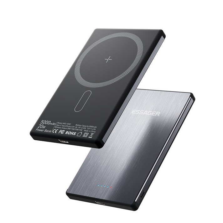 Essager 맥세이프 고속 무선충전 보조배터리 5000mAh, 그레이