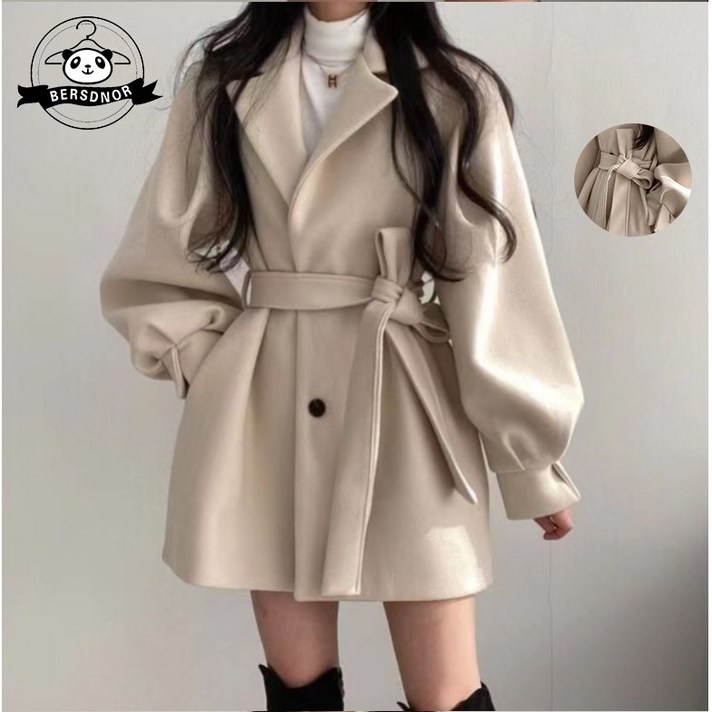 DarjinQD 봄철 가을 여성 루즈핏 트렌치 코트 하프 모직 코트 DarjinQD 봄철 가을 여성 루즈핏 트렌치 코트 하프 모직 코트