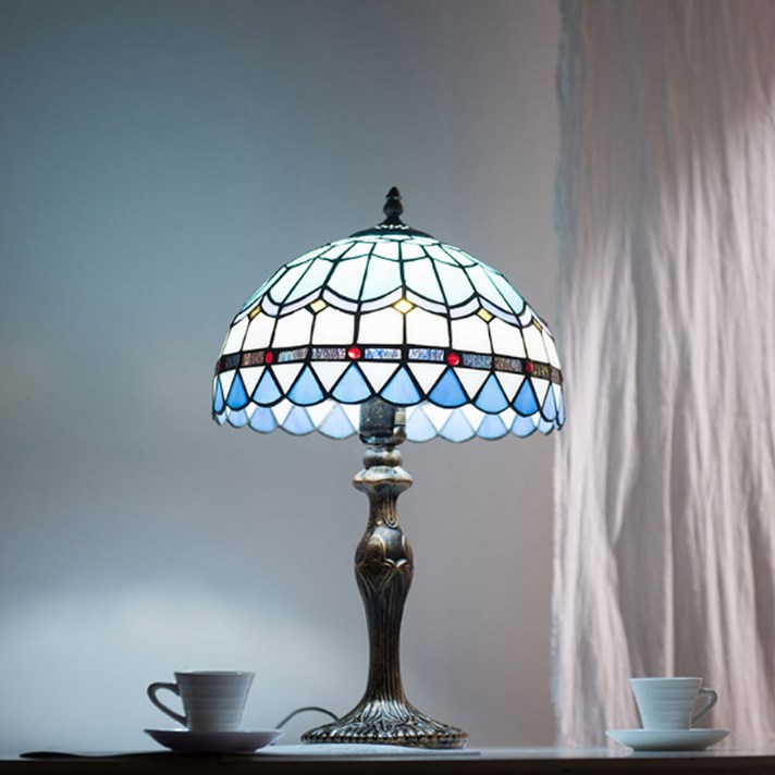 아토조명 스테인드글라스 빈티지 레트로 단스탠드 무드등, 블루