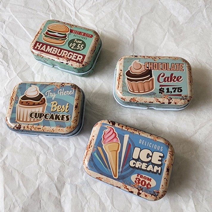 베이커리 4p SET 미니 틴 케이스 소품 보관함 빈티지틴케