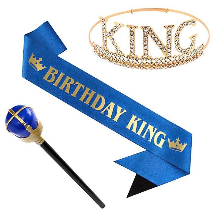투데이리빙 3종 세트 남자 생일 파티 왕관 패키지 왕자 소품 크라운 머리띠 어깨띠 지팡이 축하 용품