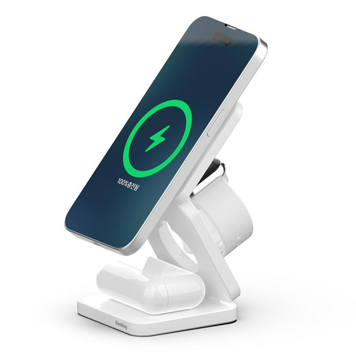 코딩 맥폴딩3in1 아이폰 애플 워치 갤럭시 호환 접이식 고속무선 맥세이프 충전기 KMFC31, 1개, 01. 화이트