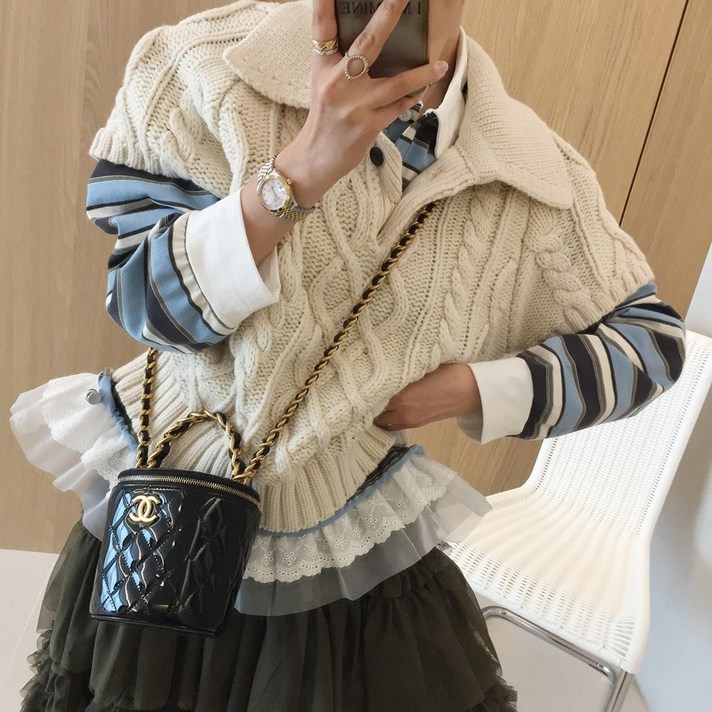 아이미마인 베이킹 도톰 꽈배기 레글런 카라 반팔니트 2color