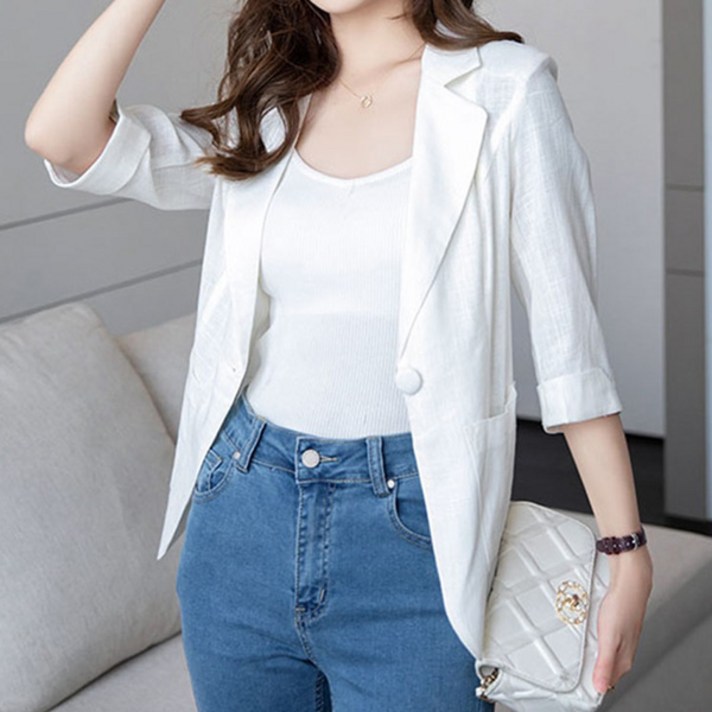 퀸앤조이 여성용 통기성 7부 소매 린넨 자켓 퀸앤조이 여성용 통기성 7부 소매 린넨 자켓