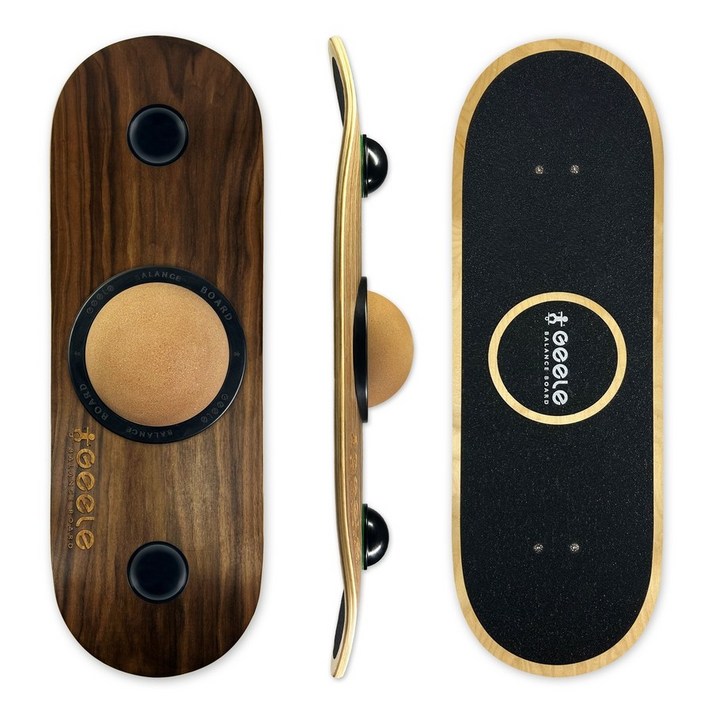 태림 원목 회전 밸런스보드 홈트 코어운동, 호두나무색 고밀도 코르크