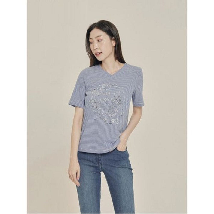 올리비아하슬러 블루 스트라이프 브이넥 반팔 티셔츠 OHCMTS904 올리비아하슬러 블루 스트라이프 브이넥 반팔 티셔츠 OHCMTS904
