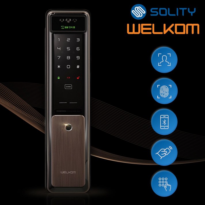 무료설치 솔리티 웰콤 WSP2900A 얼굴인식 푸시풀 카드키2개번호키 블루투스옵션 안면인식 AI딥러닝 신속 정확한 얼굴인증 얼굴인식100개 현관문 디지털도어락 즉시잠금, 웰콤 WSP2900A, 방문설치