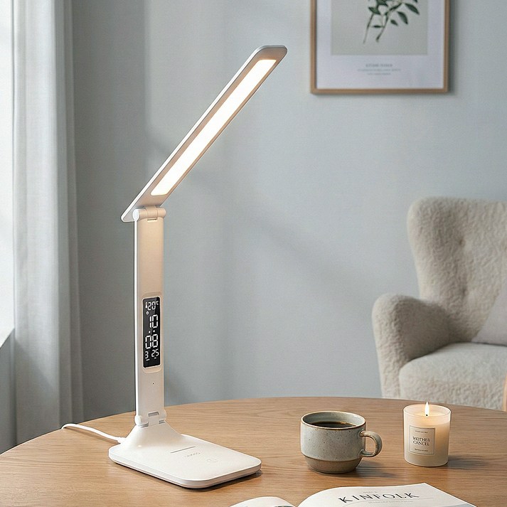 레토 공부 달력 온도 디지털 시계 디스플레이 LED 책상 스탠드 LLU-D21, 화이트