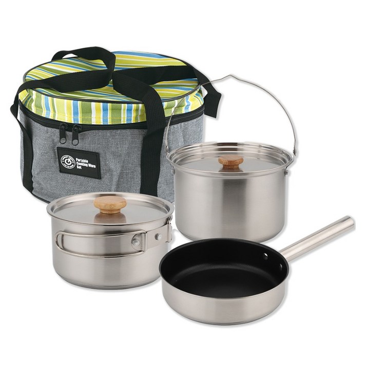 발룬피니 인덕션겸용 3중바닥 코펠 대 4.5L  중 2L  프라이팬 1.8L  손잡이  보관용 가방 세트