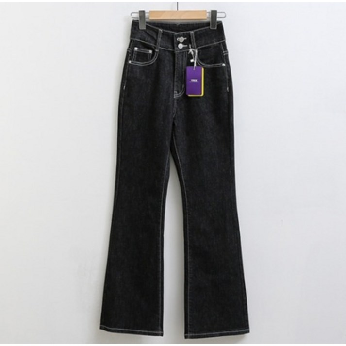 피핀 여성용 숏중롱 논페이드 생지 투버튼 부츠컷 팬츠 79901