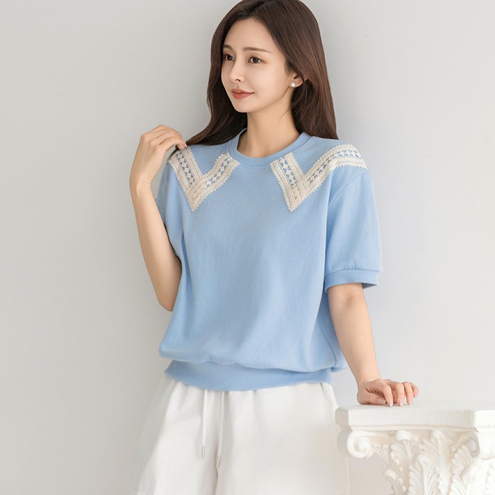 부루앤쥬디 레이스 카라 반팔 맨투맨 ORDTG502A