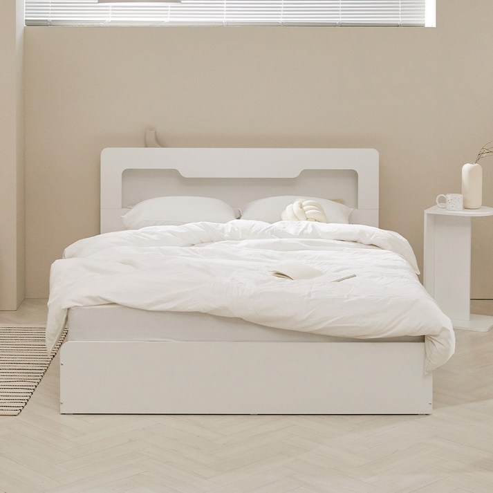 파로마 아몬드 LED 수납 헤드 평상형 침대 프레임 + 매트리스 방문설치