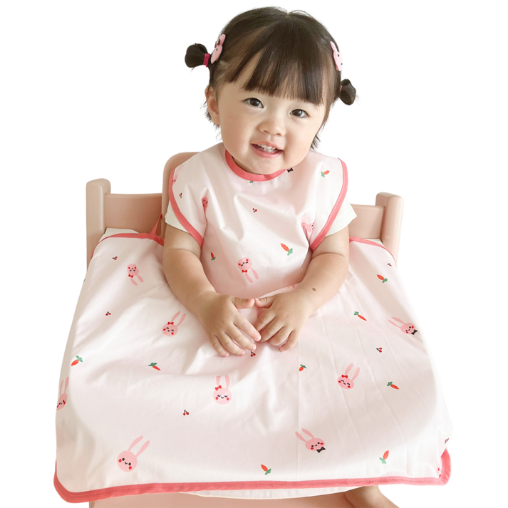 벨베이비 식탁일체형 방수 턱받이 나시 완전커버 라지, 리뉴얼핑크 토끼, 1개, 1개입