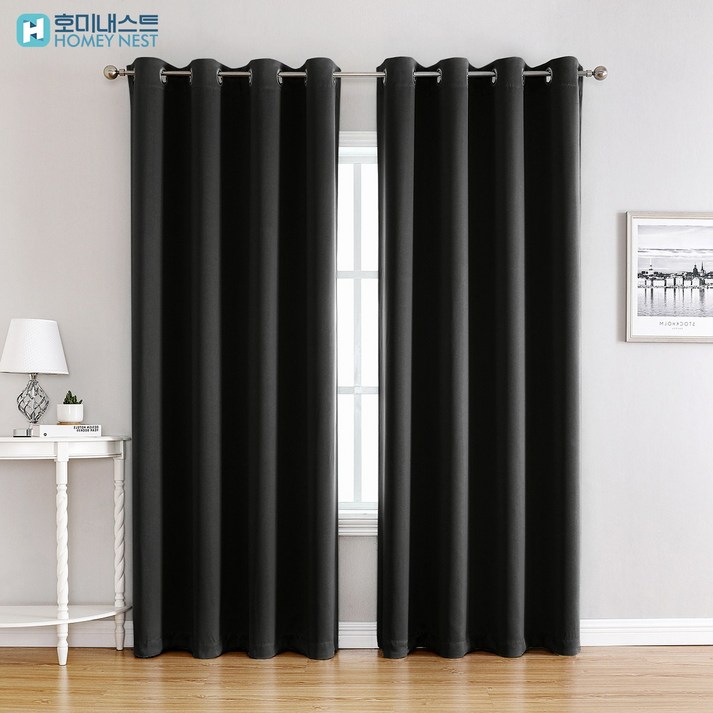 [1+1] HOMEY NEST 완벽 빛차단 3중직 단열 방풍 암막커튼 거실 커텐 아일렛형