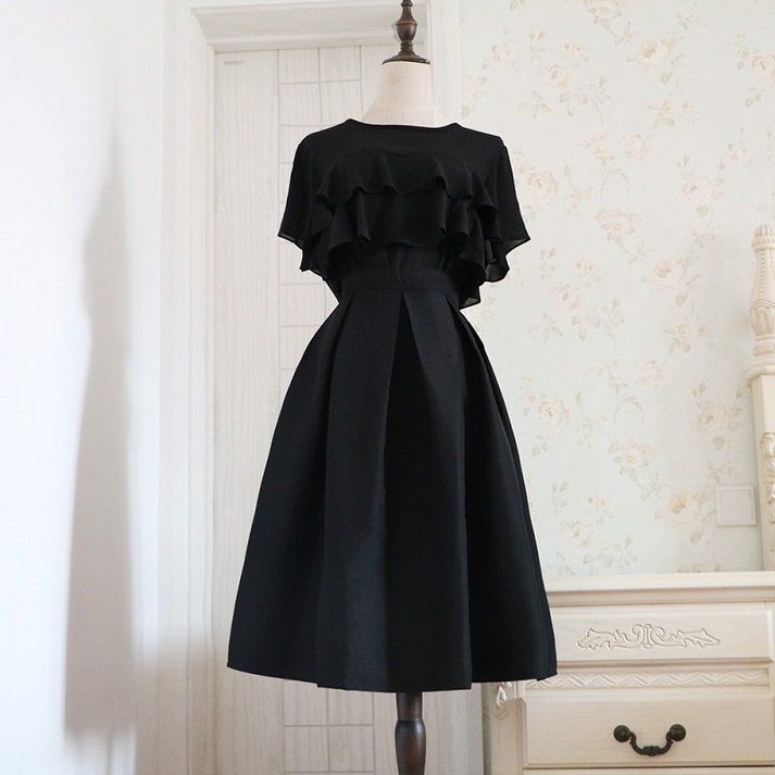 벌룬 블랙 풀스커트 플레어 볼륨 나염 치마 핀턱 여성 롱