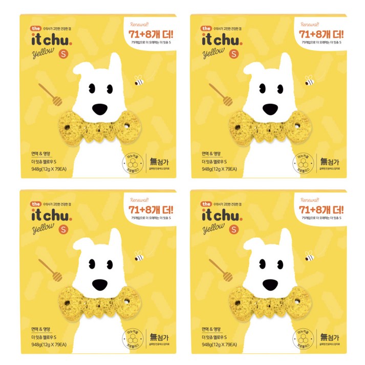 잇츄 반려견 옐로우 덴탈껌 S 10p, 혼합맛(밀웜/마누카꿀), 948g, 4개