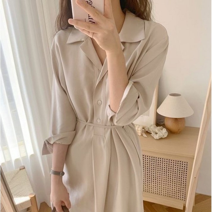 여성 루즈핏 롱 카라 원피스