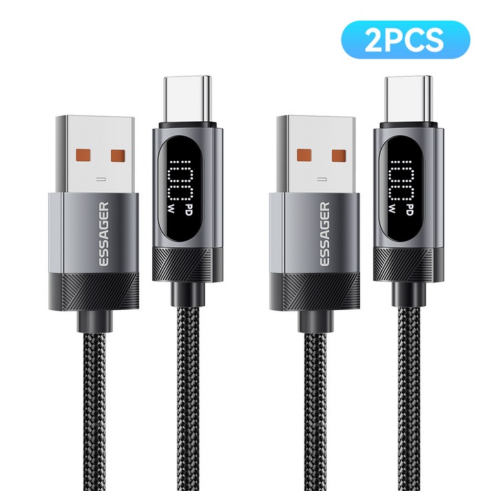 ESSAGER A타입 to USB C타입 7A 100W 고속 충전 케이블 2개입, 2개, 회색, 1m