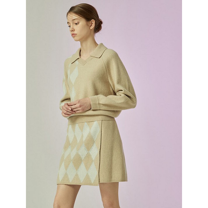 씨씨콜렉트 여성 니트 데일리 심플 출근룩 CC콜렉트 SETUP 아가일 카라 탑 LBC234KSK051DH2251255