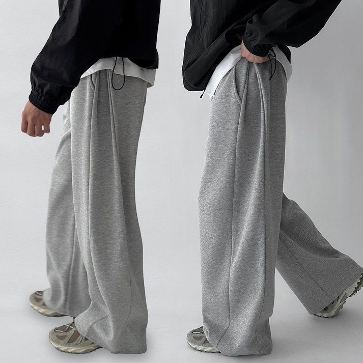 [기획상품,1+1] 두장묶음 빠델 사이드핀턱 벌룬 와이드 트레이닝 스웻 커브드 팬츠 회색 트레이닝팬츠