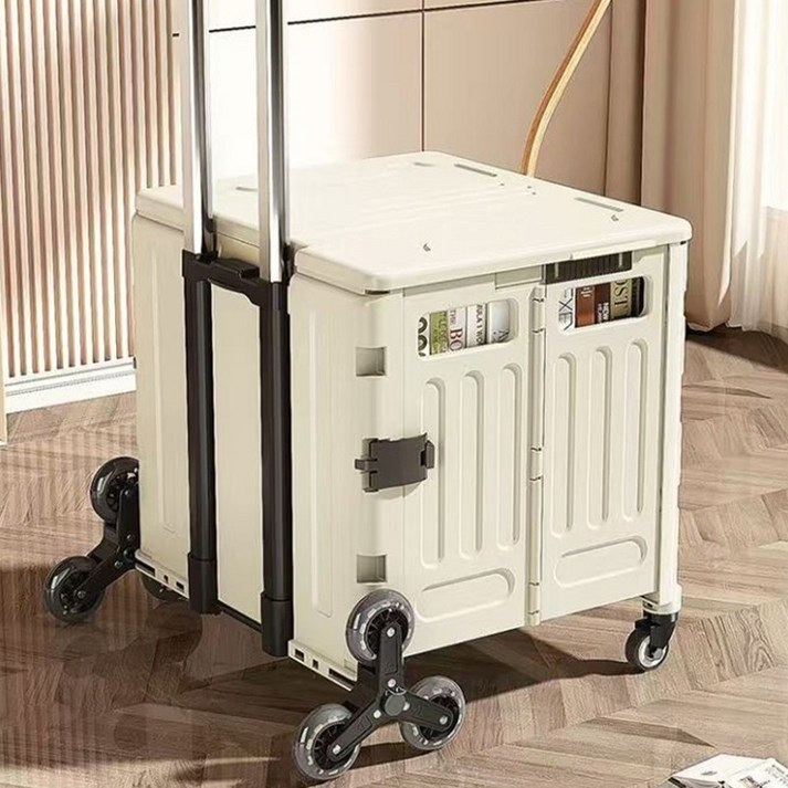 MoCaLiLi 아웃도어 다목적 캠핑 카트 대용량 접이식 쇼핑 카트, 1개, 크림화이트