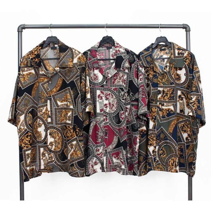 레어코드 페이즐리 사채 패턴 남방 남녀공용 스트릿 오버핏 반팔 셔츠 20230813