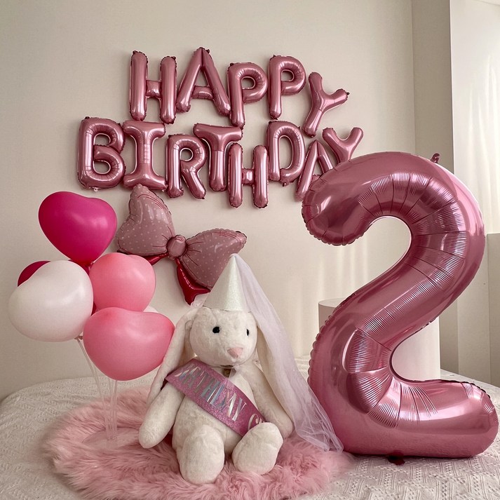 하피블리 생일상 핑크공주 숫자 풍선 생일 파티 용품 세트, 생일상핑크