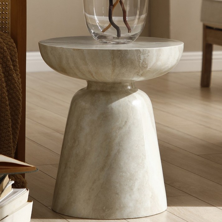 하조이 대리석 무늬 사이드 테이블 유리강 소재