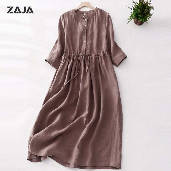 ZAJA 여성 빅사이즈 시원한 봄 여름 칠부소 롱 원피스