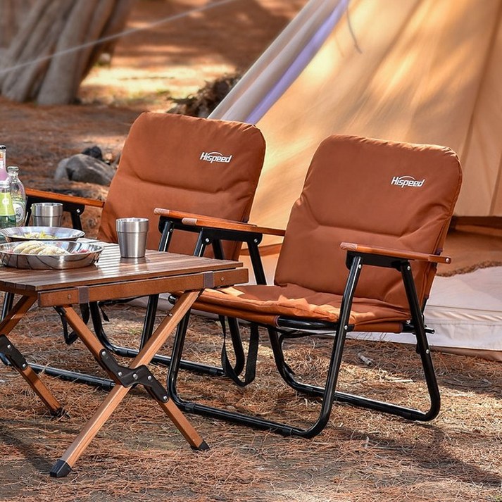 하이스핏 폭넓은 캠핑의자 2개 세트 캠핑장 접이식 의자 피크닉 차박, 브라운 쿠션체어, 2개