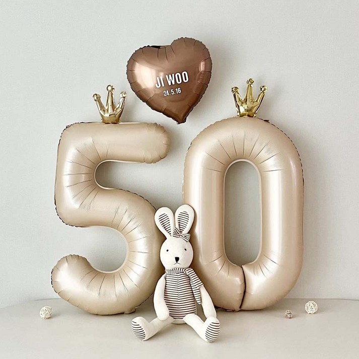 연지마켓 50일 셀프 촬영 하트 숫자 풍선 세트 이름 레터링 포함, 1세트, 베이지 연지마켓 50일 셀프 촬영 하트 숫자 풍선 세트 이름 레터링 포함, 1세트, 베이지