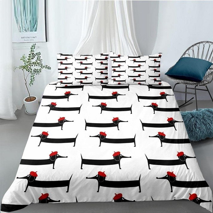 이불 커버 침구 세트 3D 인쇄 닥스 훈트 개 패턴 홈 마이크로 화이버 침대 베개 케이스