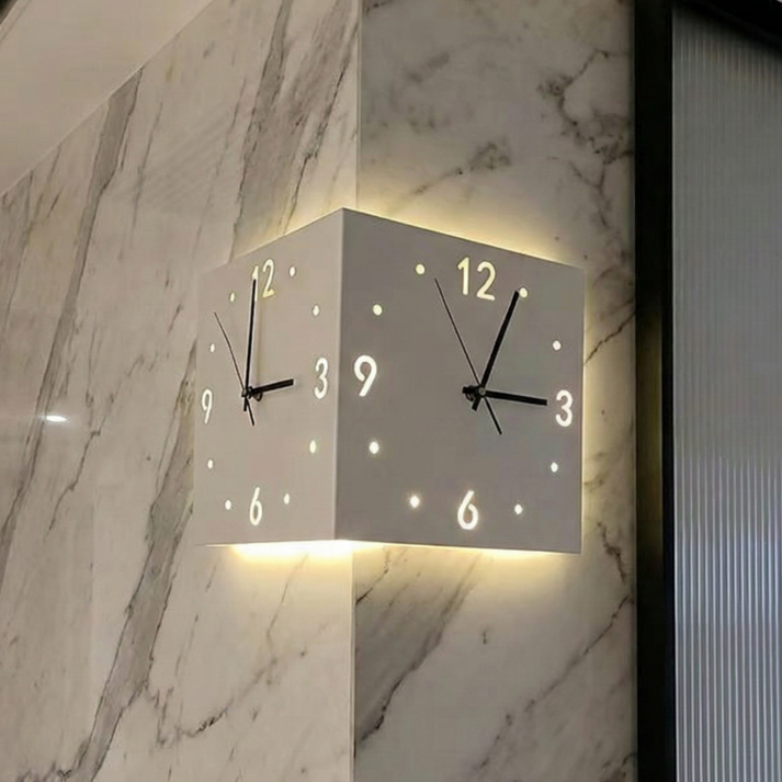 홈온리 인테리어 코너벽시계 양면, 화이트