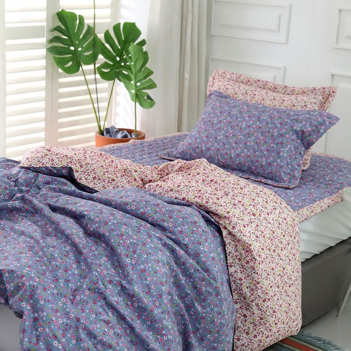 쉐리잔꽃 30수 광목면100% 홑겹 이불커버, 싱글/더블/퀸, 02 블루