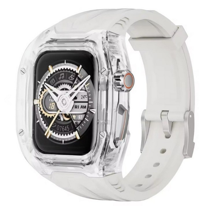 엔케이 애플워치 호환 일체형 스포츠 44mm 45mm 49mm 울트라 풀커버 케이스 스트랩, 화이트