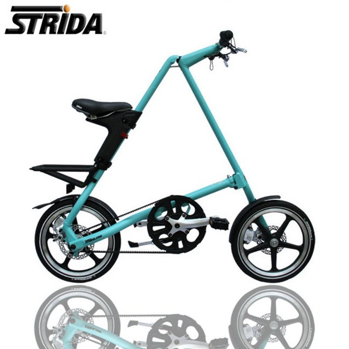 STRIDA 속도 Lida 휴대용 접이식 자전거 16 인치 LT 정품 고품질 내구성 벨트 단일 속도 접이식 자전거, 그린 레이크 20230827
