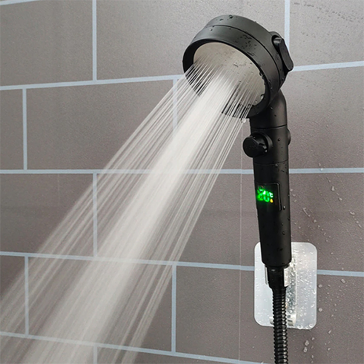 파워샷 퍼펙트 LCD 샤워기  수압상승 욕실청소 온도체크샤워기터치 스크린, 블랙, 1개