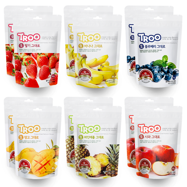 TROO 동결건조 과일칩 6종 딸기+블루베리+사과+바나나+파인애플+망고, 124g, 2세트