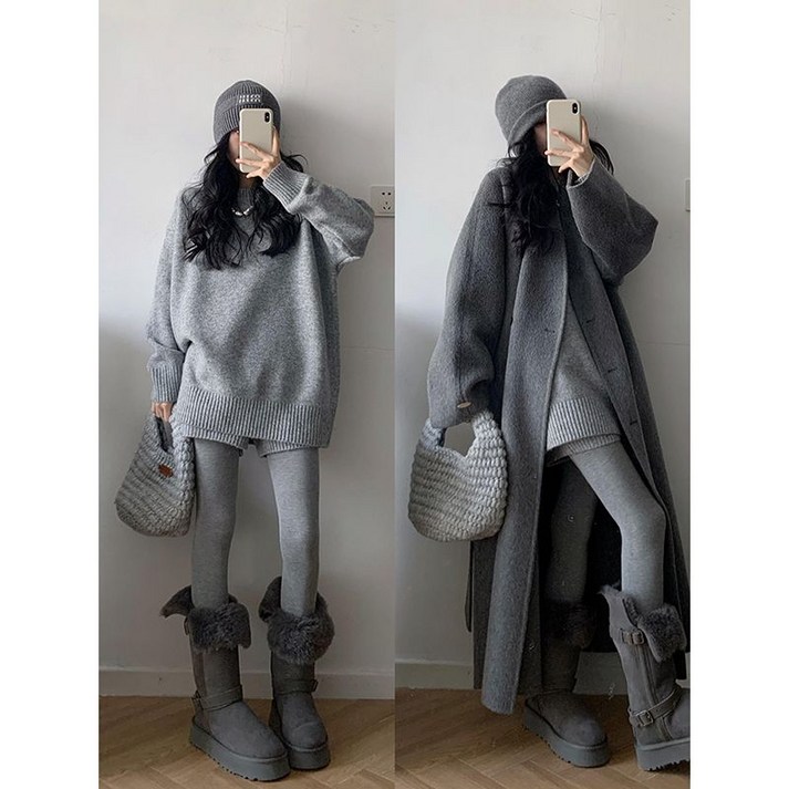 여성 가을 겨울 세트 니트 투피스 세트 긴팔 니트 스웨터 반바지 패션 캐주얼