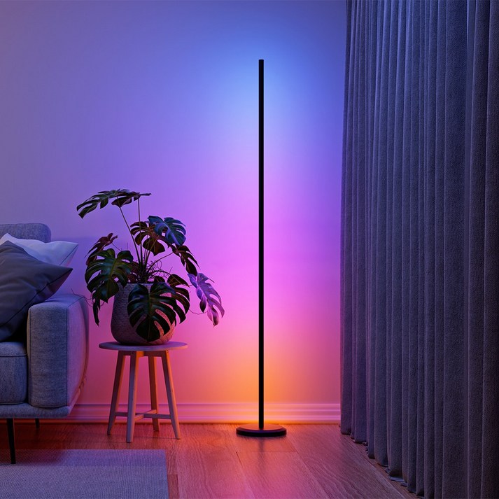 나노리프 플로어 램프 스마트 조명 장스탠드 LED 스탠드 거실등 무드등 뮤직반응 앱조정 감성 네온 게이밍조명, 블랙