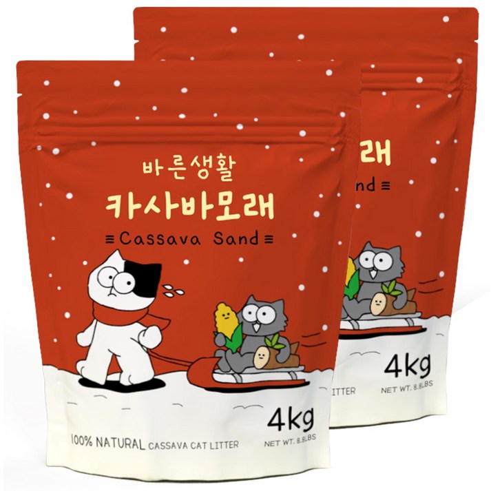 바른생활 먼지없는 카사바혼합입자 고양이모래, 무향, 2개, 4kg