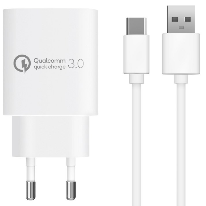 홈플래닛 퀄컴 공식인증 QC 3.0 18W 고속충전기  C타입 케이블 1.2m 세트, 화이트, 1세트