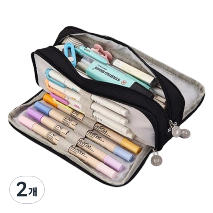마카롱 더블 윈도우 캠퍼스 패브릭 대용량 필통 수납파우치