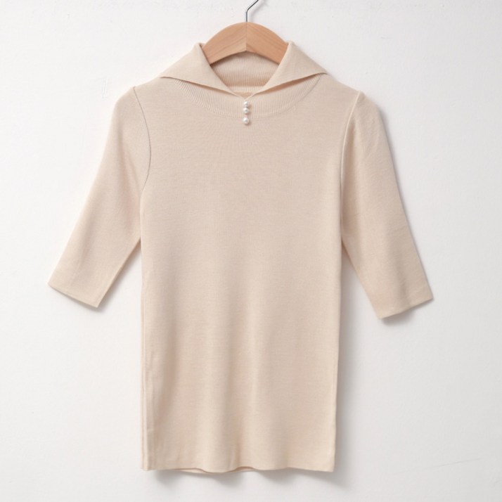 여성용 카라 단추 니트 5부 소매