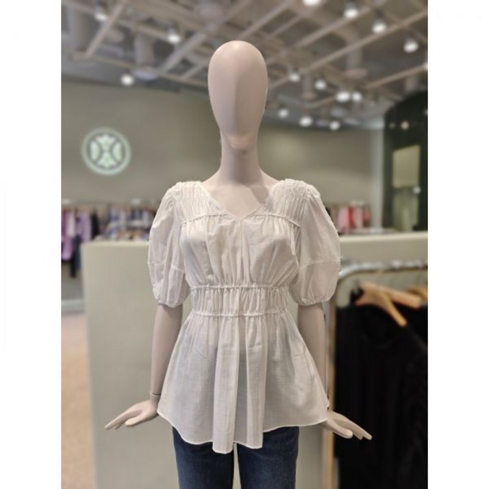 백화점 듀엘 브이넥 셔링 포인트 블라우스 L242PSC052 아울렛