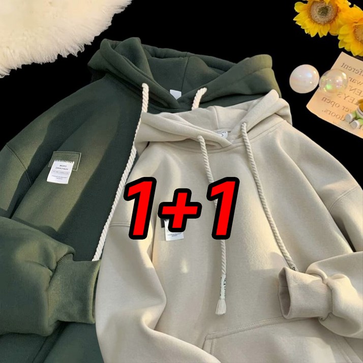 TIMEPURE 1+1 세트 커플 아메리칸 스트릿 기모 후드티 남녀공용 루즈핏 겨울 따뜻한 두꺼운 후드 맨투맨 빅사이즈 기본 캐주얼 데일리룩 가을겨울 남자 여자