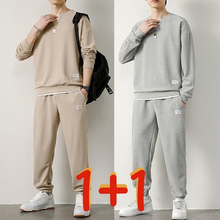 봄가을 트레이닝복세트 1+1 2p 남성 긴팔 긴바지 투피스 심플 캐주얼 루즈핏 운동복 츄리닝복 상하의투피스 빅사이즈