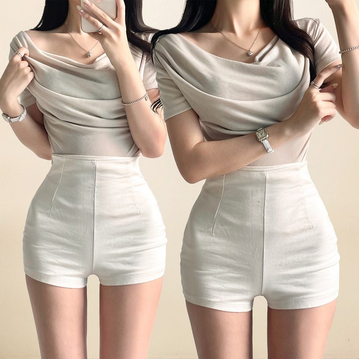 스트릿제이 페미닌 반팔 티셔츠 오프숄더 셔링 스트릿제이 페미닌 반팔 티셔츠 오프숄더 셔링