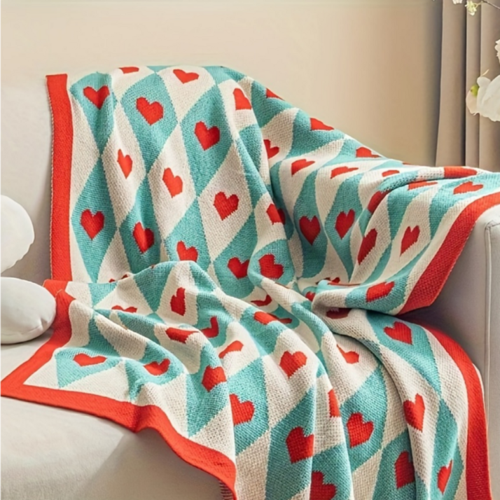 사계절용 프렌치 스타일 러브하트 니트 담요