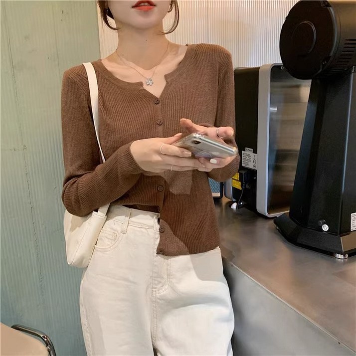 IBOY UGIRL XU0207C 여성 캐주얼 슬림핏 브이넥 긴소매 가디건